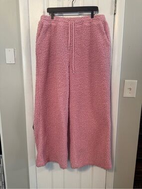 Pink Sherpa Wide Leg Jogger Pants
